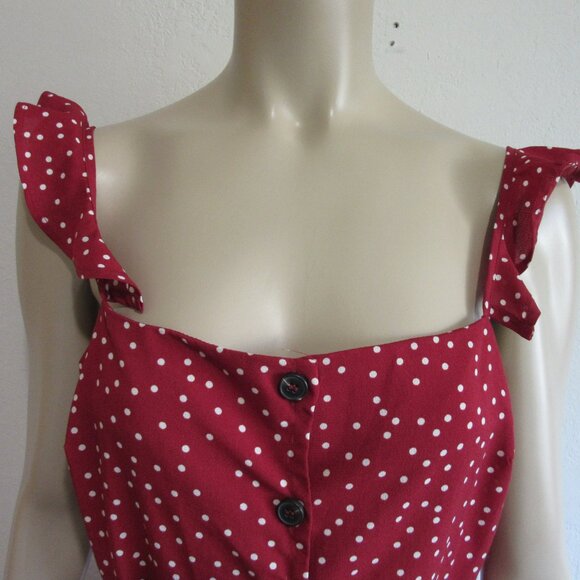 AZALEA Rust and White Polka Dot L Ruffle Sleeve & Hem Button Front Dress - Picture 2 of 5